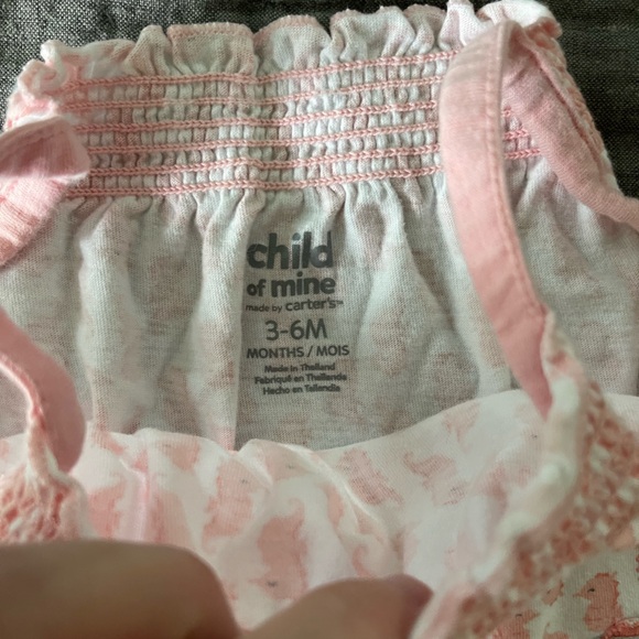 Carter’s seahorses baby girl smocked tank romper size 3-6 months pink & white - Picture 2 of 5